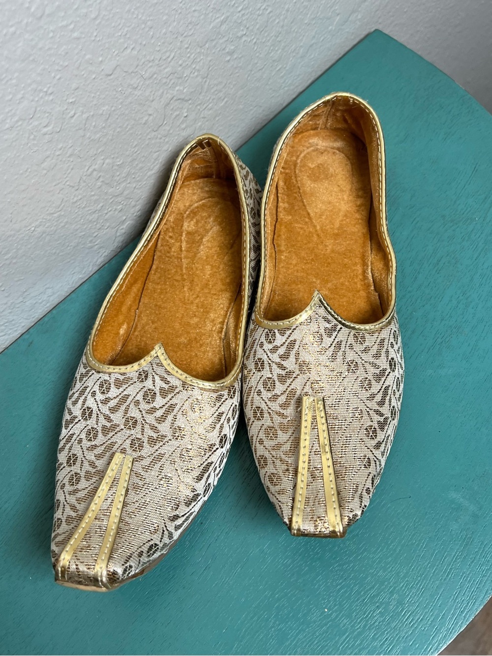 Indian Gold Lace Slip-On Flats